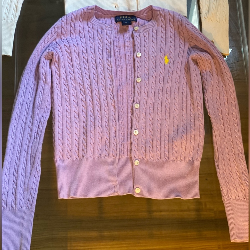 Ralph Lauren Polo Girls 2 Cardigan/Sweaters Size Medium  8-10 Lavender Off White